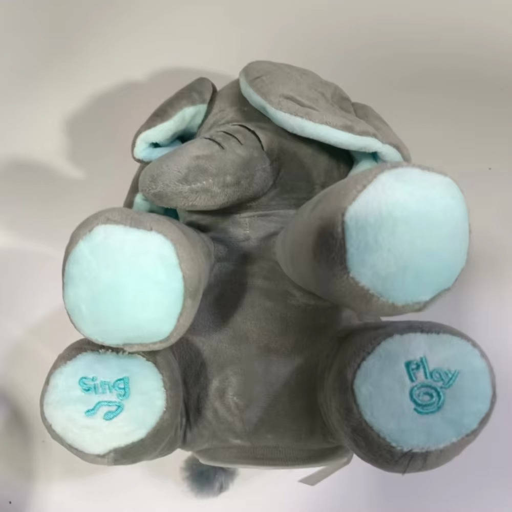 Interactive Plush Elephant with Peekaboo Mode and Singing Feature, Moving Ears