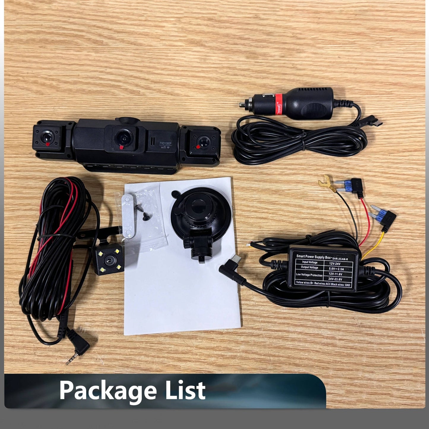 Four-Camera Dash Cam with Infrared Night Vision and Wireless App Control