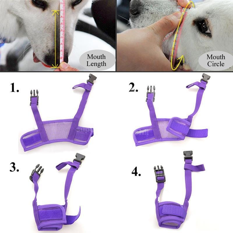 Adjustable Mesh Dog Muzzle with Breathable Nylon and Head Strap, Five Sizes