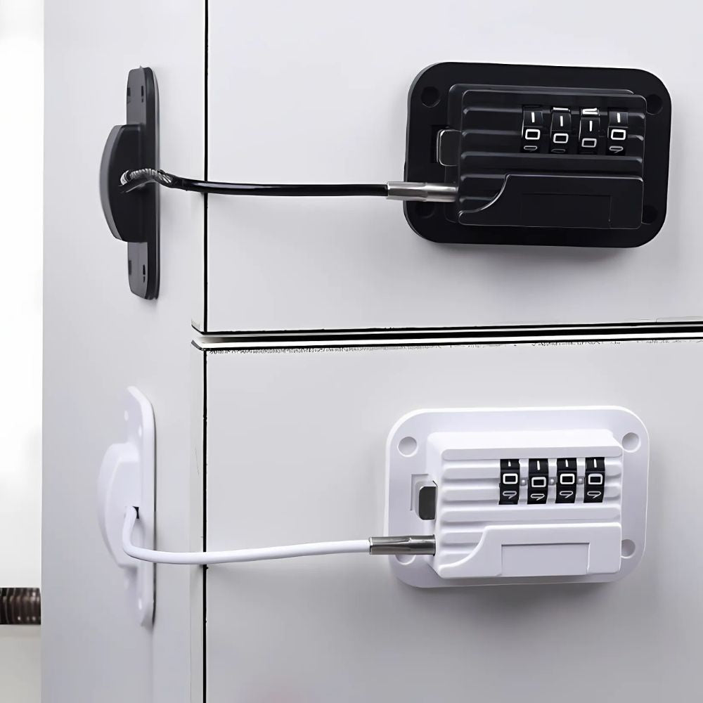 Password Protected Refrigerator Lock with Adjustable Strap and Adhesive Installation