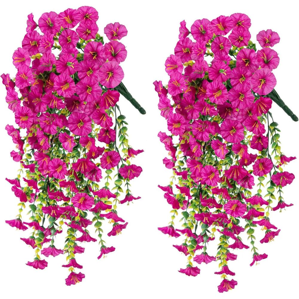 Artificial Morning Glory Vines with UV Resistant Blooms and Built-In Hanging Loops
