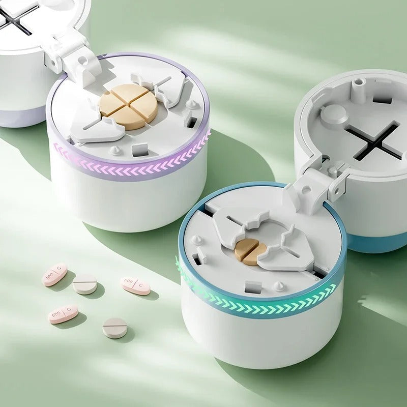 Pill Splitter with Stainless Steel Blade and Multi-Compartment Storage Container