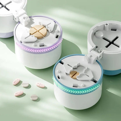 Pill Splitter with Stainless Steel Blade and Multi-Compartment Storage Container