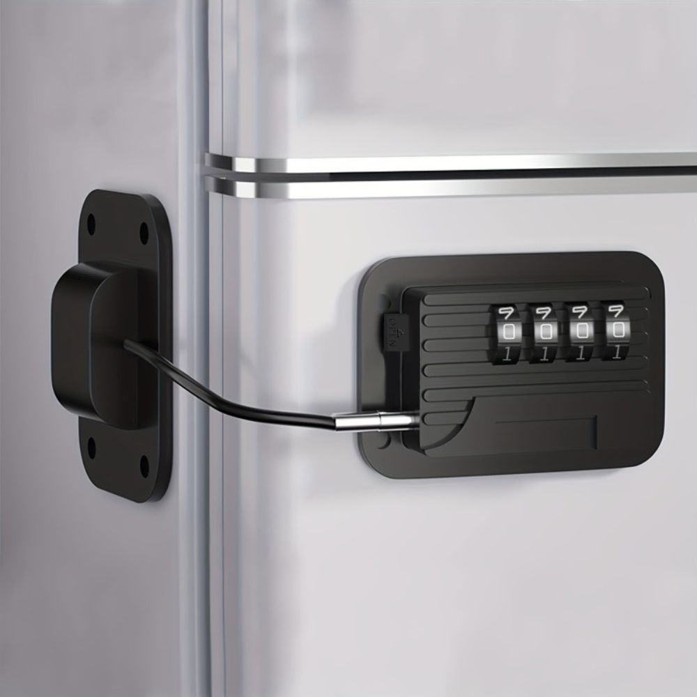 Password Protected Refrigerator Lock with Adjustable Strap and Adhesive Installation