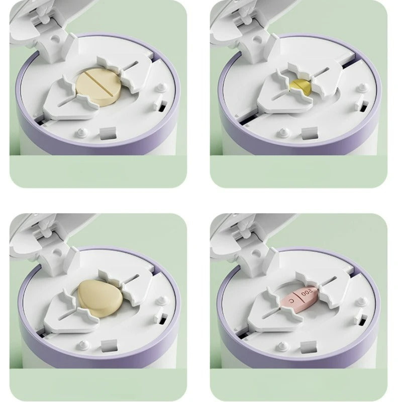 Pill Splitter with Stainless Steel Blade and Multi-Compartment Storage Container