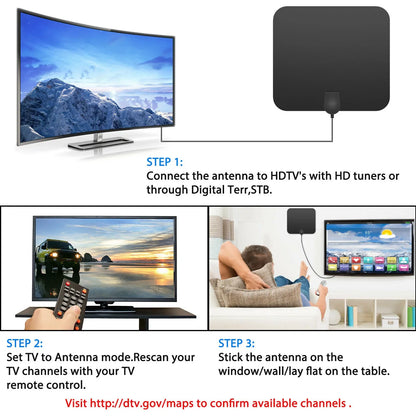 Indoor TV Antenna with 37dB Signal Amplifier and 10ft Coaxial Cable for 4K TVs