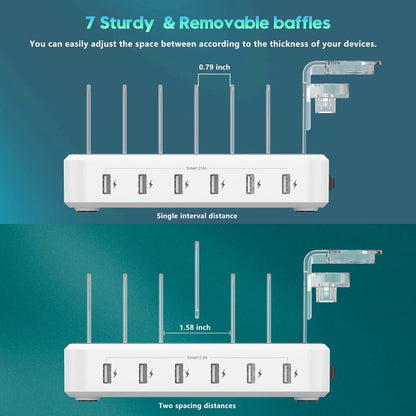 Six Port Charging Station with Smart Current Detection and Adjustable Dividers