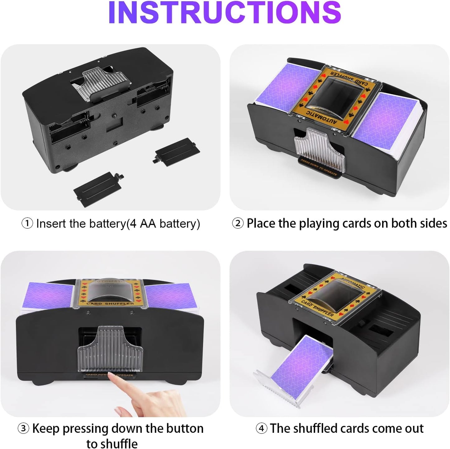 Dual Deck Card Shuffler with Battery Power and Auto Stop