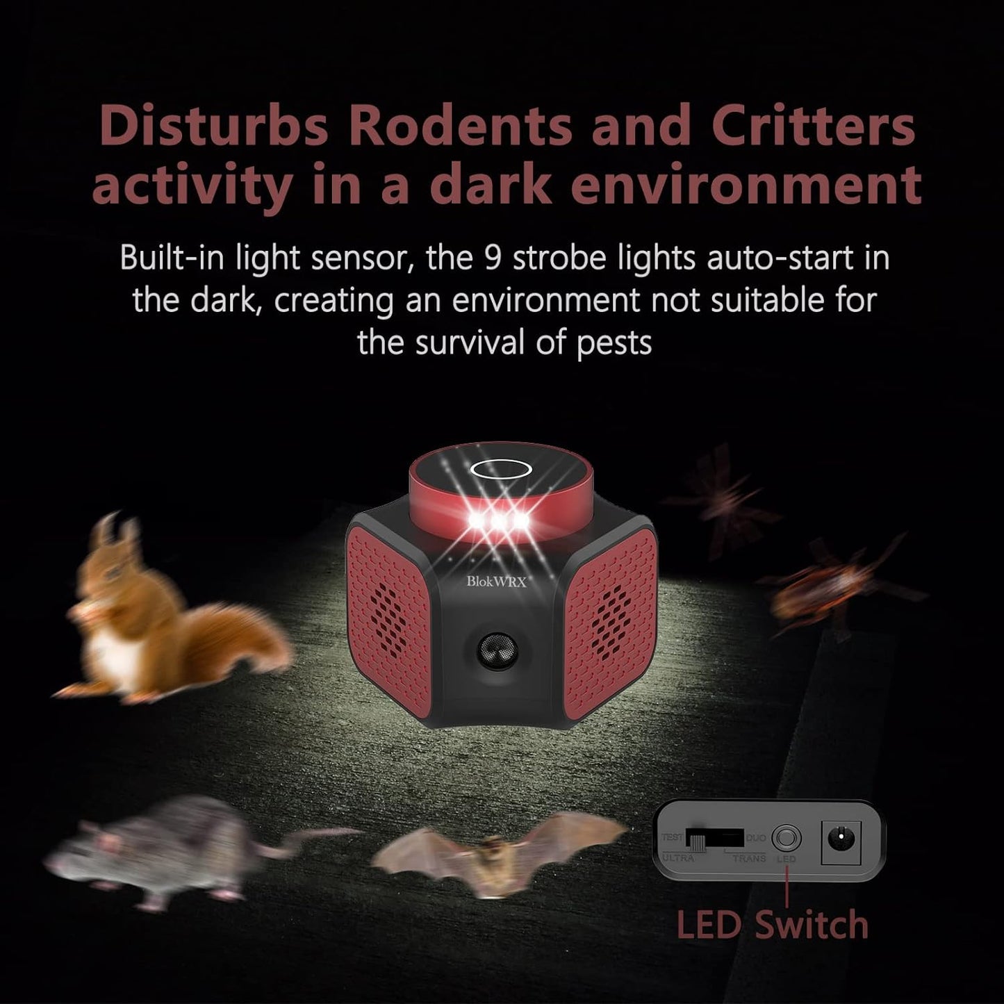 Ultrasonic Rodent Repellent with Dual Chip Output and LED Strobe, 1067 Sq Ft Coverage