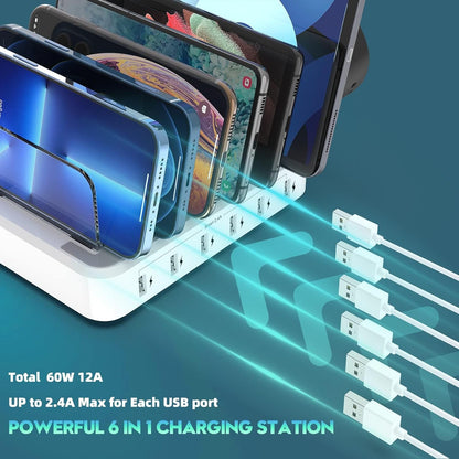 Six Port Charging Station with Smart Current Detection and Adjustable Dividers