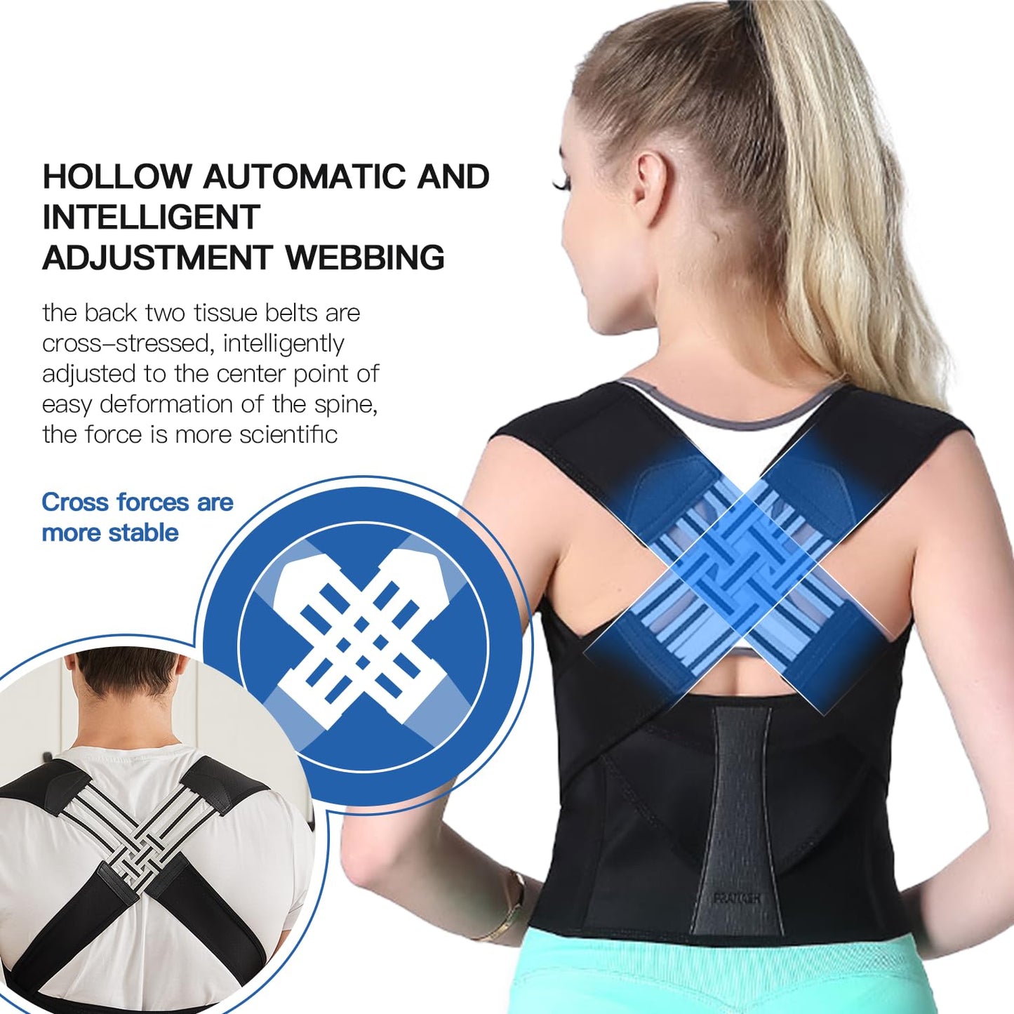 Shoulder Alignment Brace with Adjustable Cross Straps and Breathable Fabric