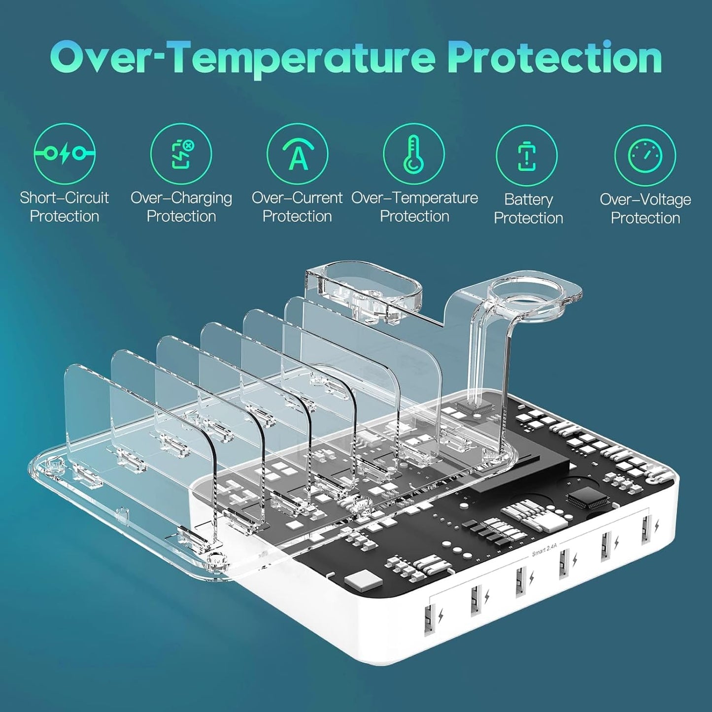 Six Port Charging Station with Smart Current Detection and Adjustable Dividers