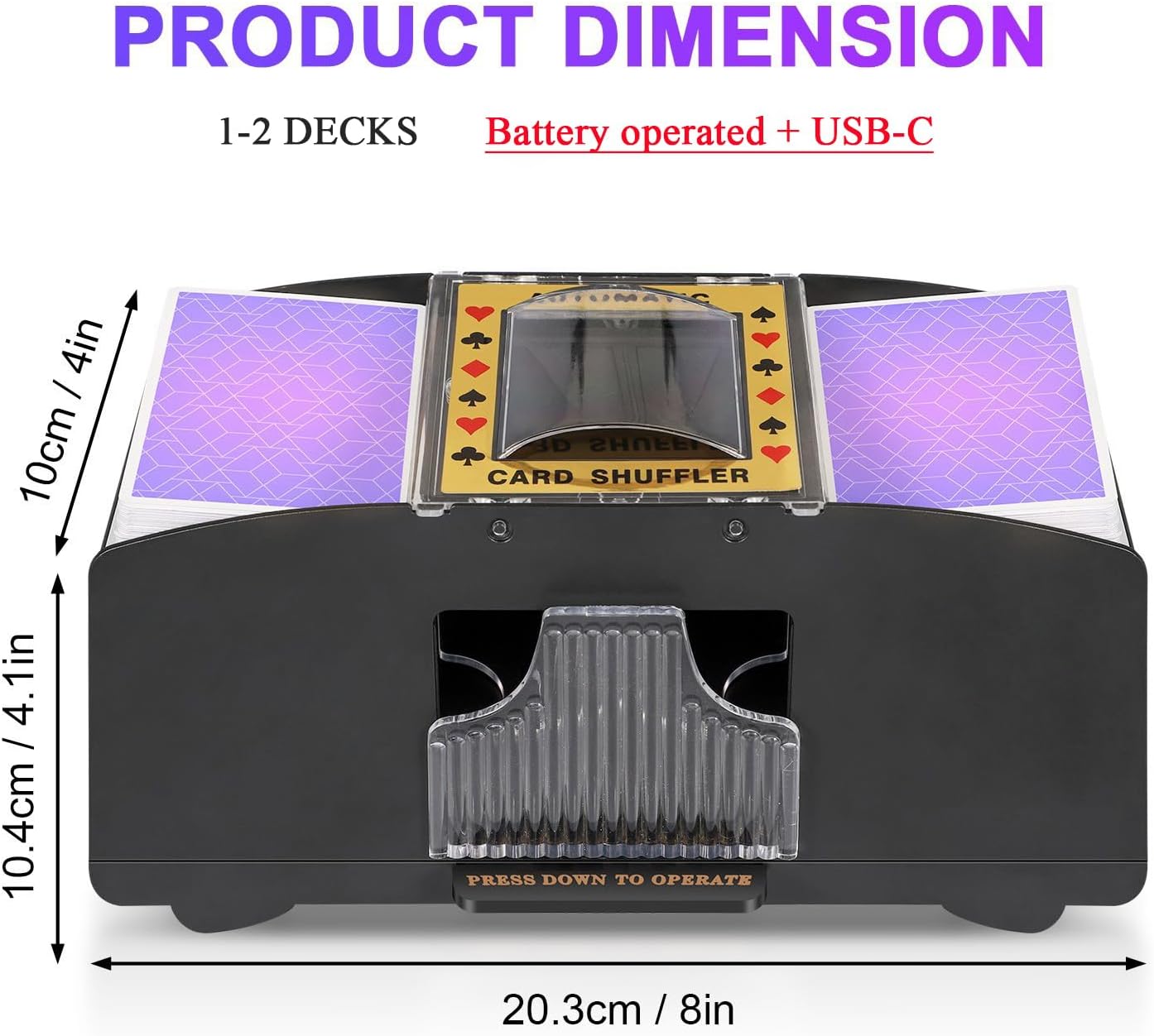 Dual Deck Card Shuffler with Battery Power and Auto Stop
