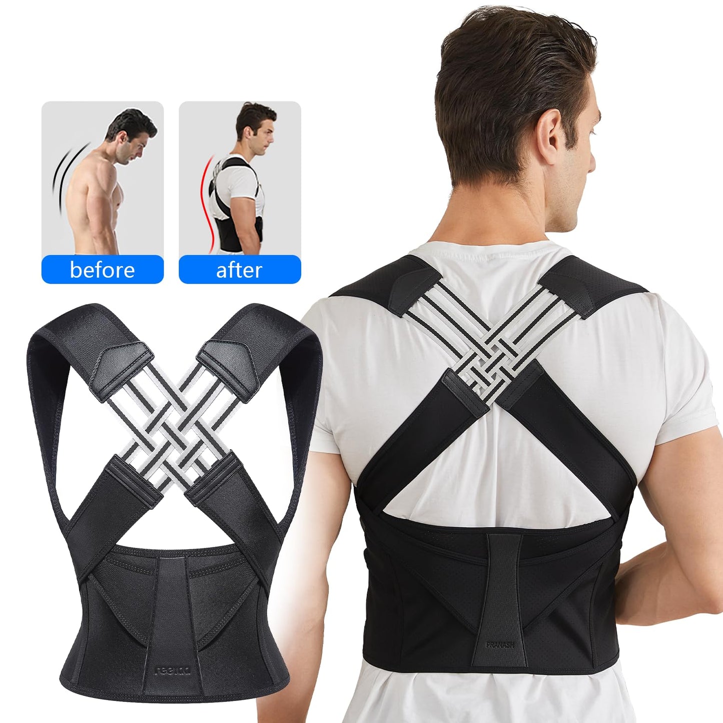 Shoulder Alignment Brace with Adjustable Cross Straps and Breathable Fabric
