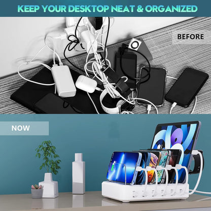 Six Port Charging Station with Smart Current Detection and Adjustable Dividers