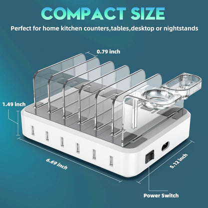 Six Port Charging Station with Smart Current Detection and Adjustable Dividers