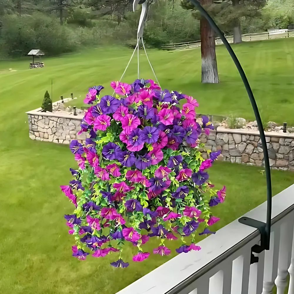 Artificial Morning Glory Vines with UV Resistant Blooms and Built-In Hanging Loops