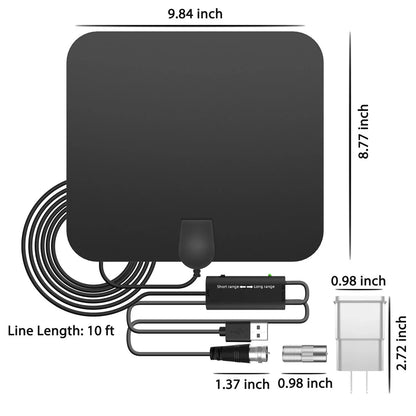 Indoor TV Antenna with 37dB Signal Amplifier and 10ft Coaxial Cable for 4K TVs