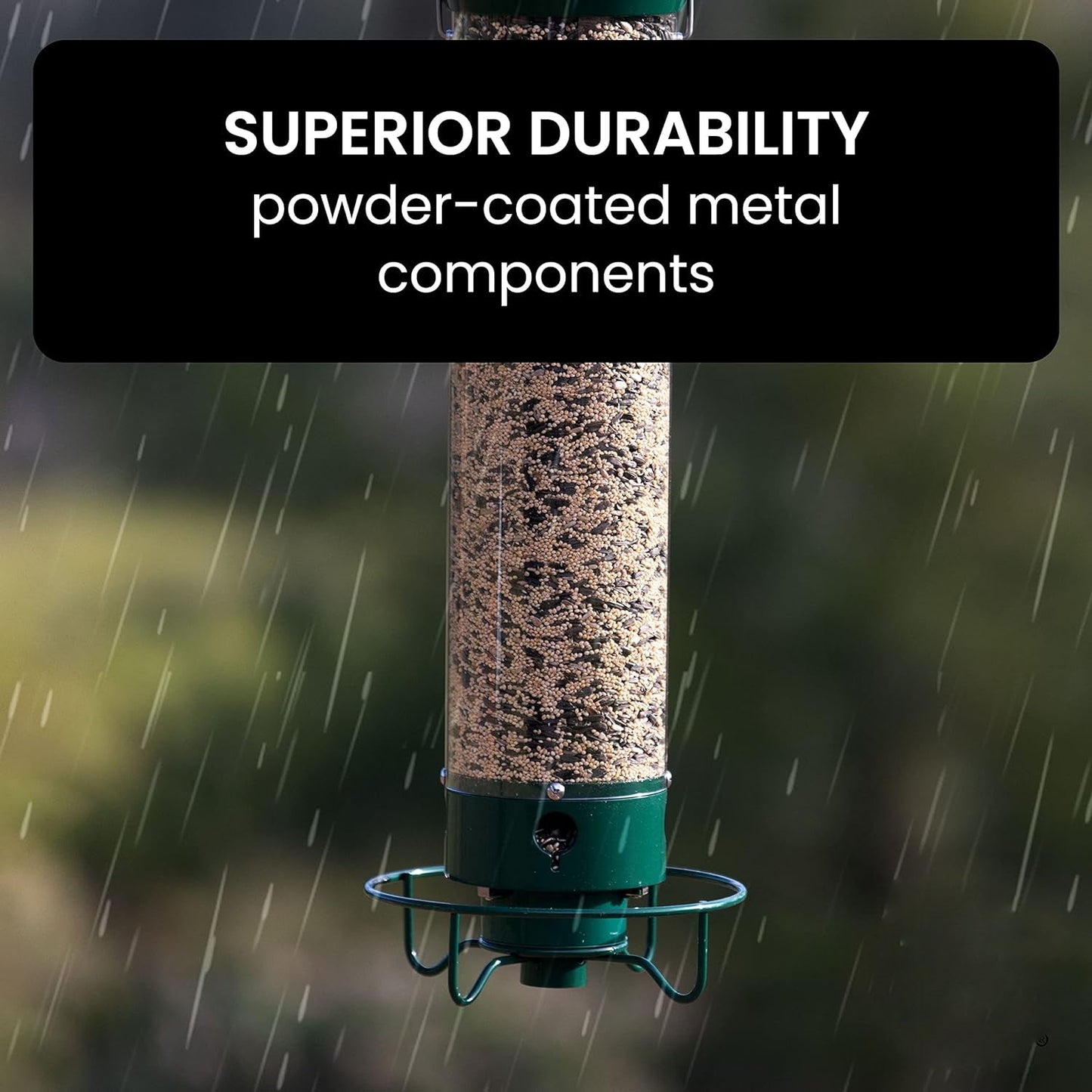 Bird Feeder with Weight-Activated Spinning Perch and Four Feeding Ports