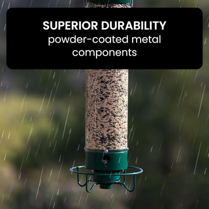 Bird Feeder with Weight-Activated Spinning Perch and Four Feeding Ports