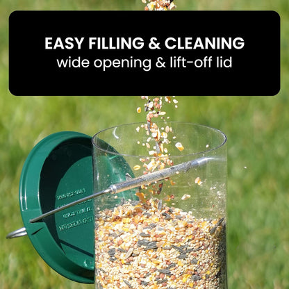 Bird Feeder with Weight-Activated Spinning Perch and Four Feeding Ports