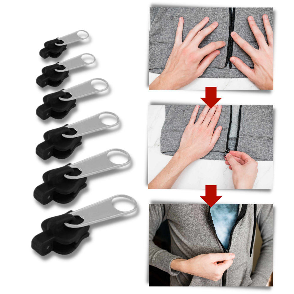 Zipper Slider Repair Set with Aluminum Construction, 6 Sizes for All Garments