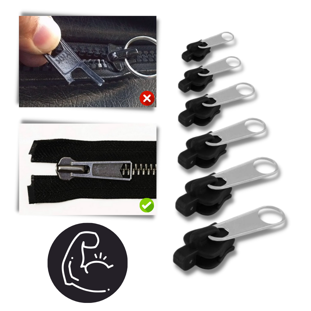 Zipper Slider Repair Set with Aluminum Construction, 6 Sizes for All Garments