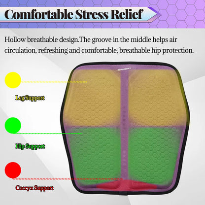 Gel Memory Foam Seat Cushion with Honeycomb Ventilation and Cooling Layer for Cars and Offices