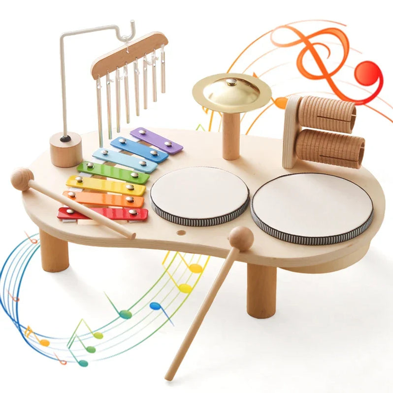 Wooden Music Station with Five Instruments and Xylophone for Toddlers Ages 2-6