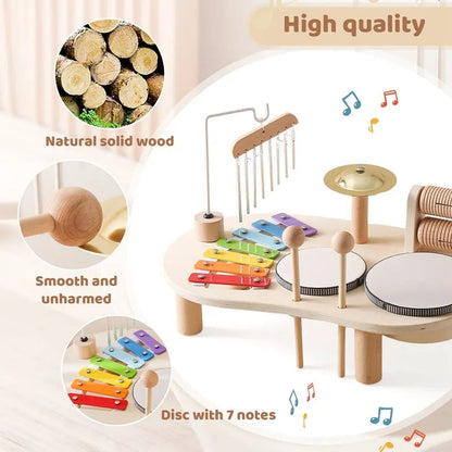 Wooden Music Station with Five Instruments and Xylophone for Toddlers Ages 2-6