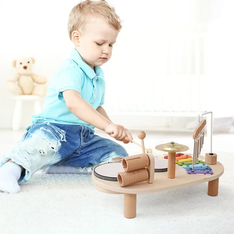 Wooden Music Station with Five Instruments and Xylophone for Toddlers Ages 2-6