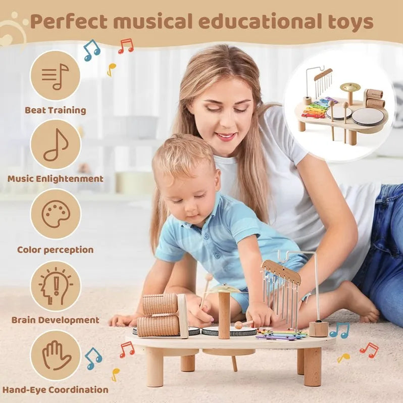 Wooden Music Station with Five Instruments and Xylophone for Toddlers Ages 2-6