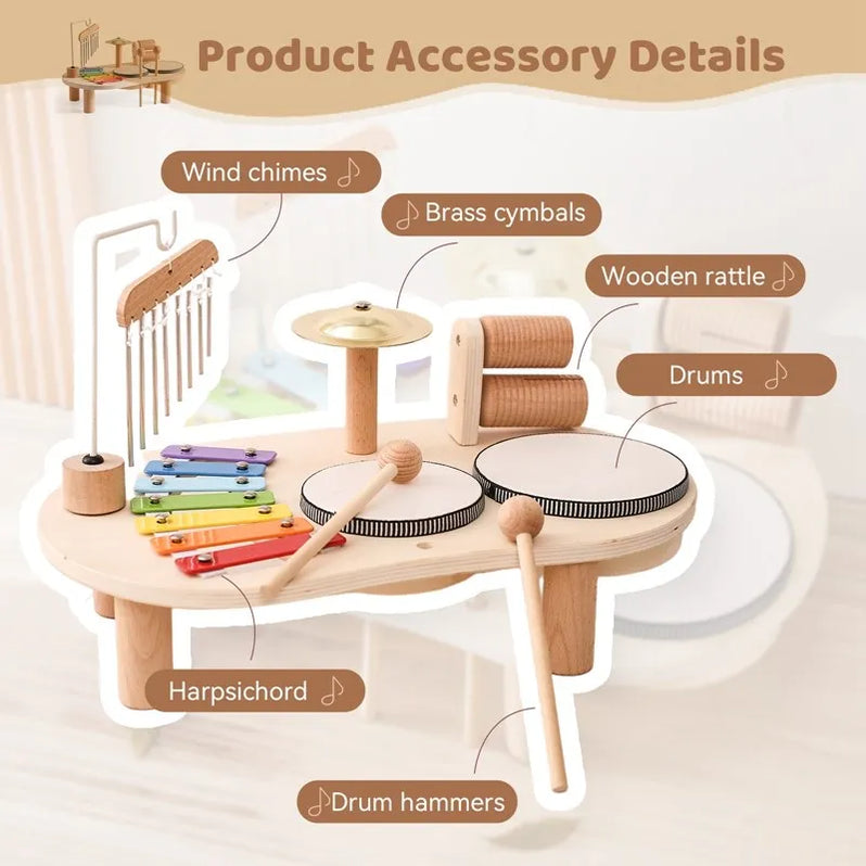 Wooden Music Station with Five Instruments and Xylophone for Toddlers Ages 2-6
