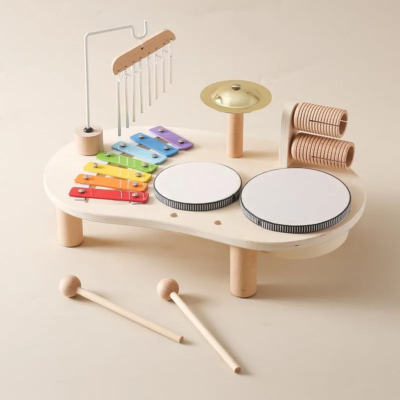 Wooden Music Station with Five Instruments and Xylophone for Toddlers Ages 2-6