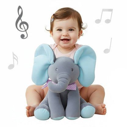 Interactive Plush Elephant with Peekaboo Mode and Singing Feature, Moving Ears
