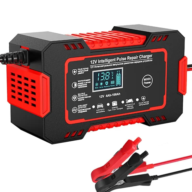 12V Pulse Repair Battery Charger with 6A Output and LCD Display