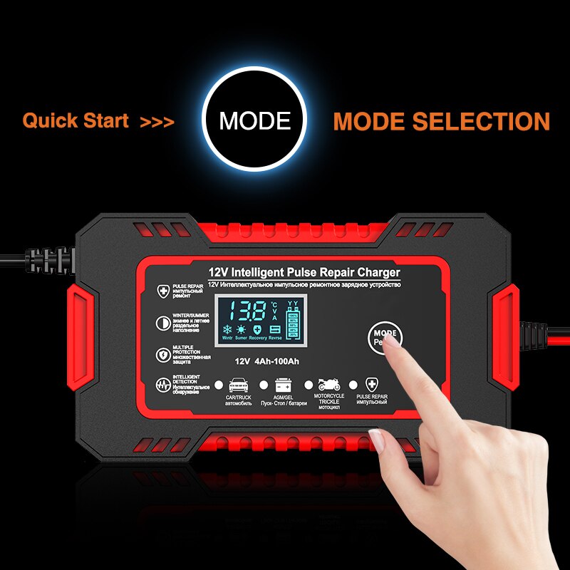 12V Pulse Repair Battery Charger with 6A Output and LCD Display