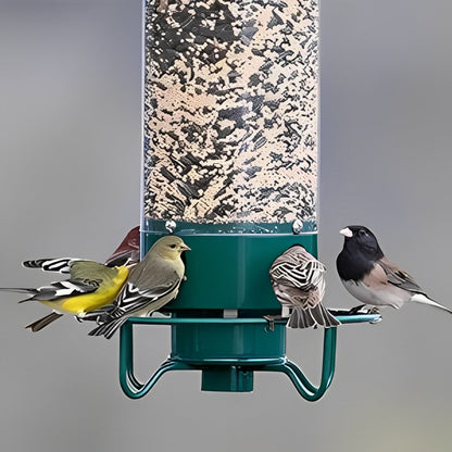 Bird Feeder with Weight-Activated Spinning Perch and Four Feeding Ports
