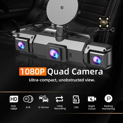 Four-Camera Dash Cam with Infrared Night Vision and Wireless App Control