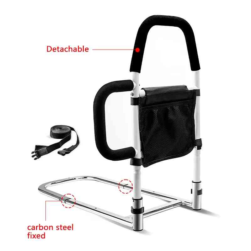 Adjustable Bed Rail with Dual Foam Handles and Storage Pocket