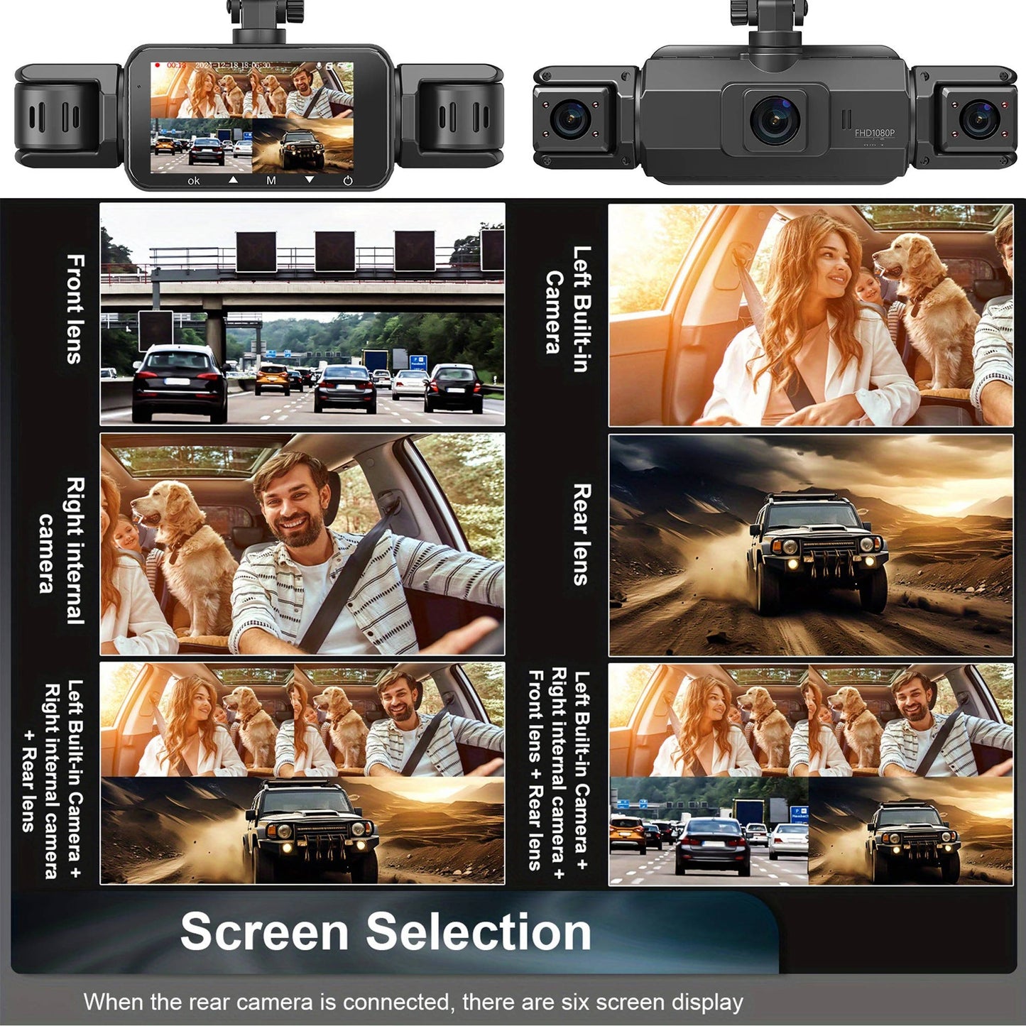 Four-Camera Dash Cam with Infrared Night Vision and Wireless App Control