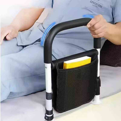 Adjustable Bed Rail with Dual Foam Handles and Storage Pocket