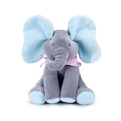 Interactive Plush Elephant with Peekaboo Mode and Singing Feature, Moving Ears