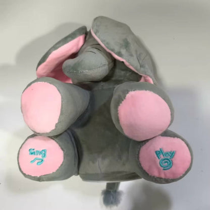 Interactive Plush Elephant with Peekaboo Mode and Singing Feature, Moving Ears