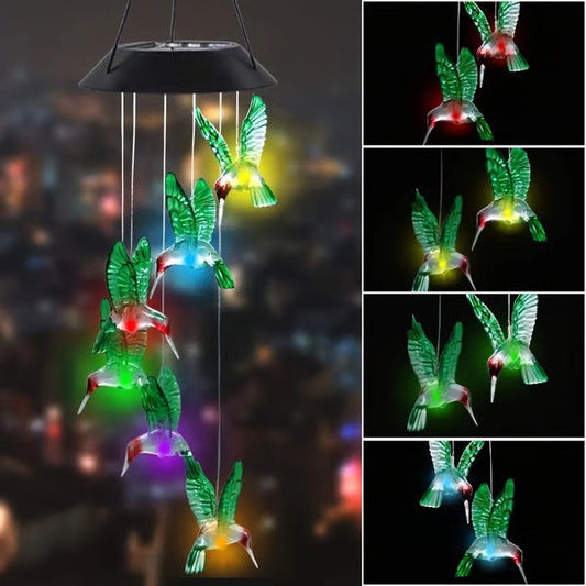 Solar Wind Chimes Outdoor Waterproof, LED Color Changing Butterfly, Dragonfly, Hummingbird Lights, Perfect for Garden