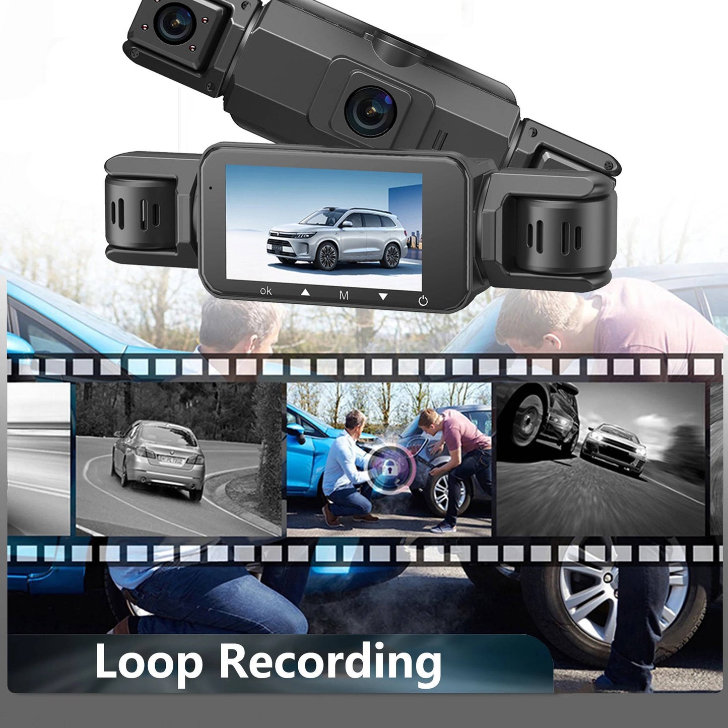 Four-Camera Dash Cam with Infrared Night Vision and Wireless App Control