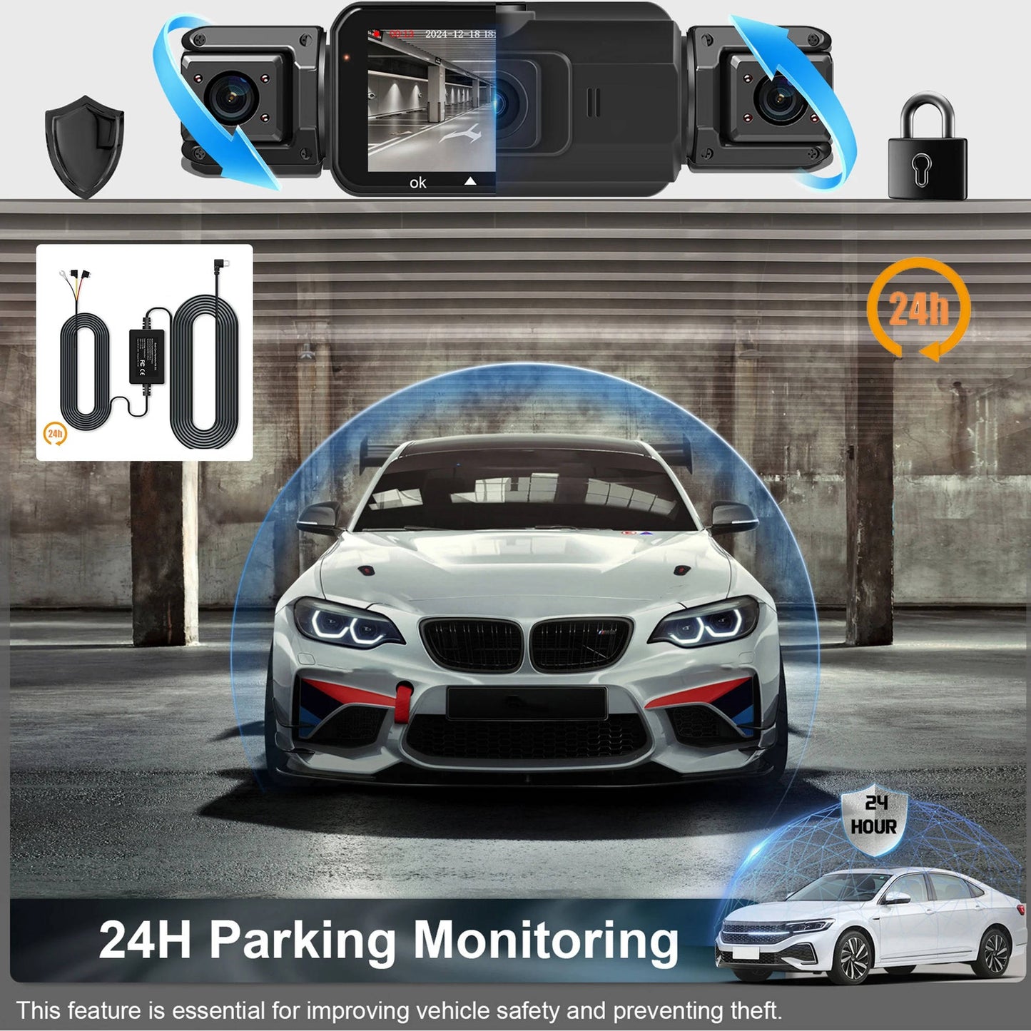 Four-Camera Dash Cam with Infrared Night Vision and Wireless App Control