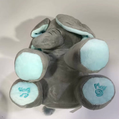 Interactive Plush Elephant with Peekaboo Mode and Singing Feature, Moving Ears