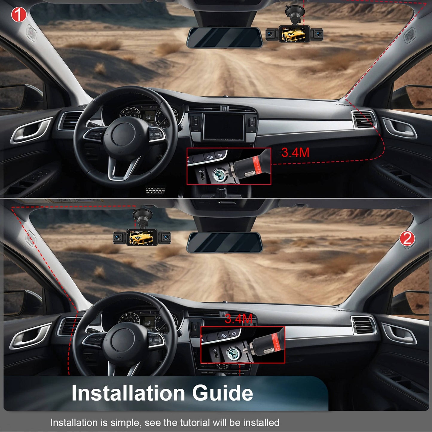 Four-Camera Dash Cam with Infrared Night Vision and Wireless App Control