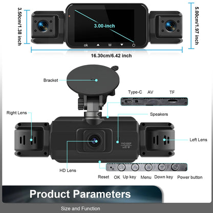 Four-Camera Dash Cam with Infrared Night Vision and Wireless App Control